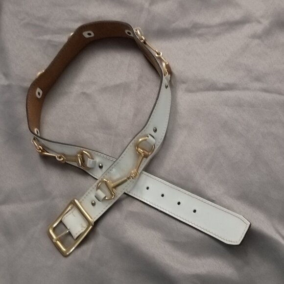 ❤️Womens CALDERON Handmade White Patent HORSEBIT BELT MEDIUM main image 11